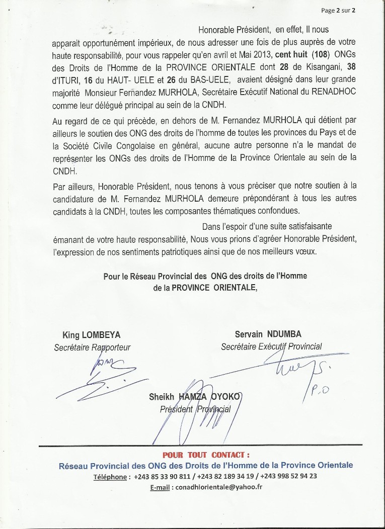 CNDH, la Province Orientale opte pour Fernandez MURHOLA, Page 2 de 2